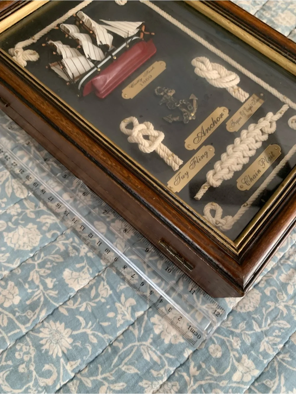 Vintage Nautical key storage Shadow Box with White Rope Accents